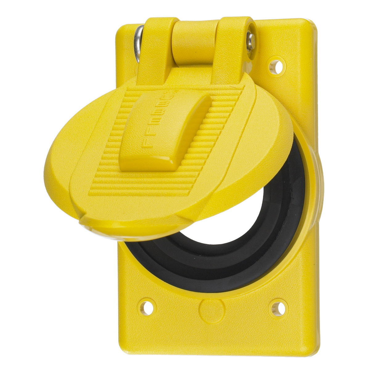 Product image for HUB HBL74CM25WOA COVER 1.55"-1.58" THERMOPLASTIC YELLOW F RECEPT WET LOCATIONS WITH COVER OPEN