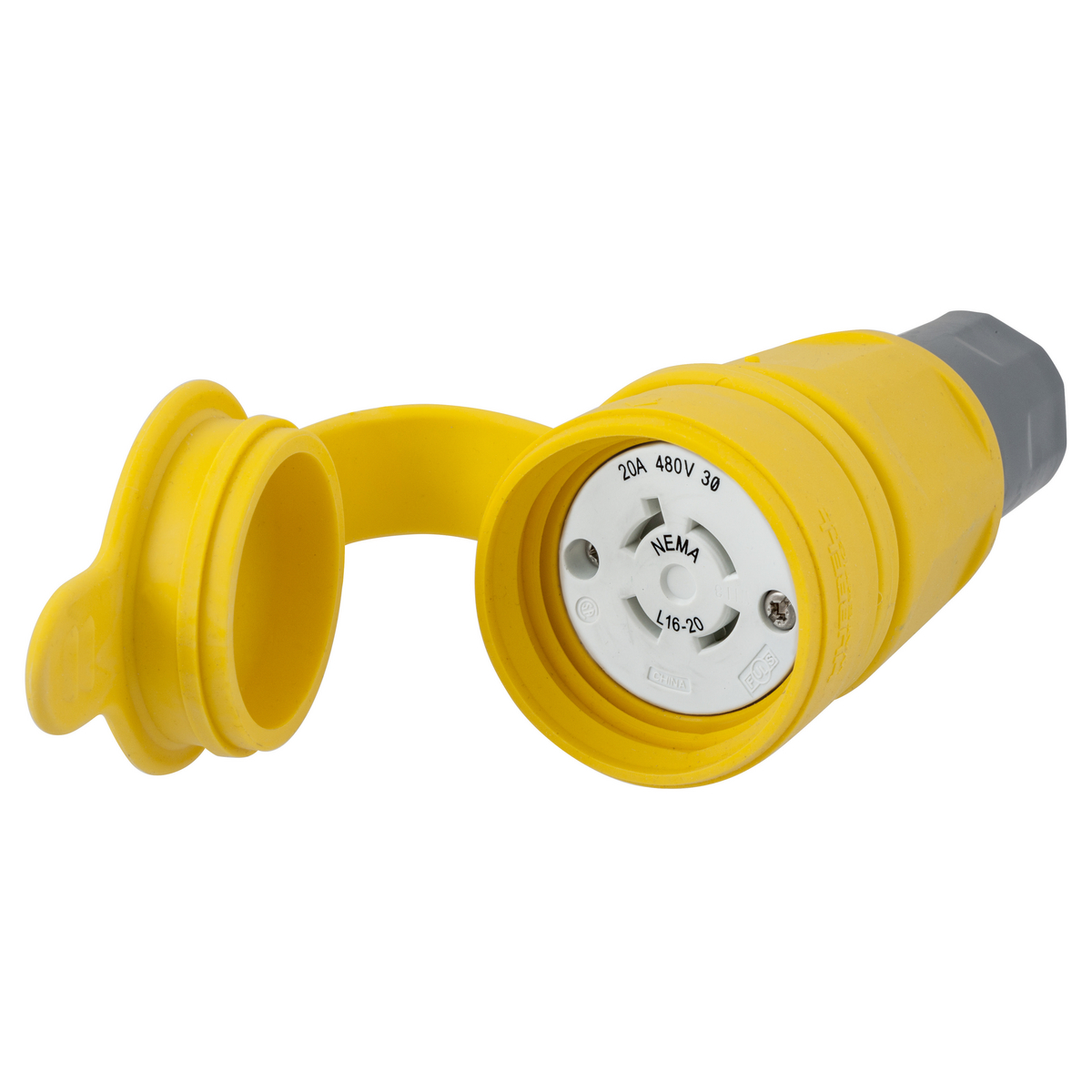 Product image for Connector 3-pole 4-wire NEMA L16-20R 20A 480V yellow
