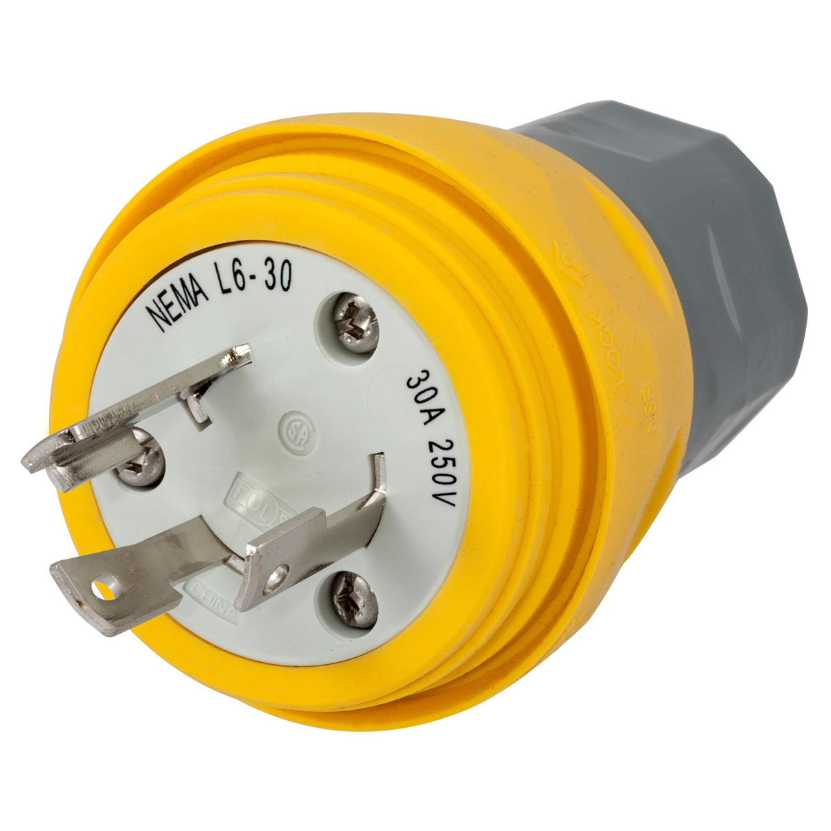Product image for Plug 2-pole 3-wire NEMA L6-30P 30A 250V yellow