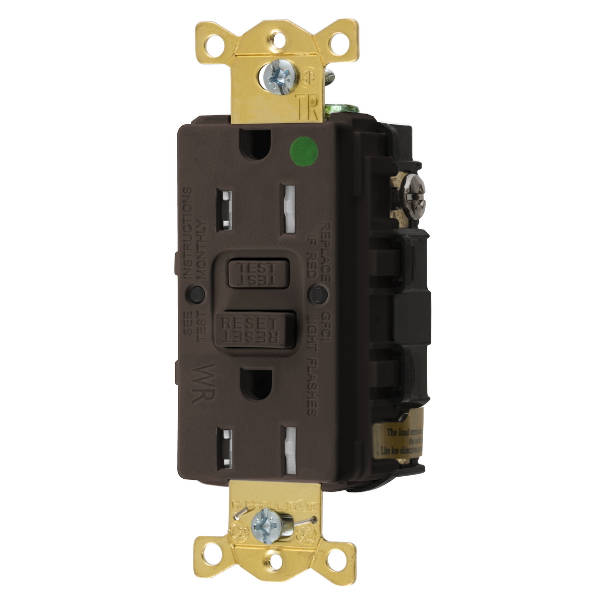 Product image for Receptacle GFCI hospital grade tamper & weather resistant 0.5HP NEMA 5-15R 15A 125V brown