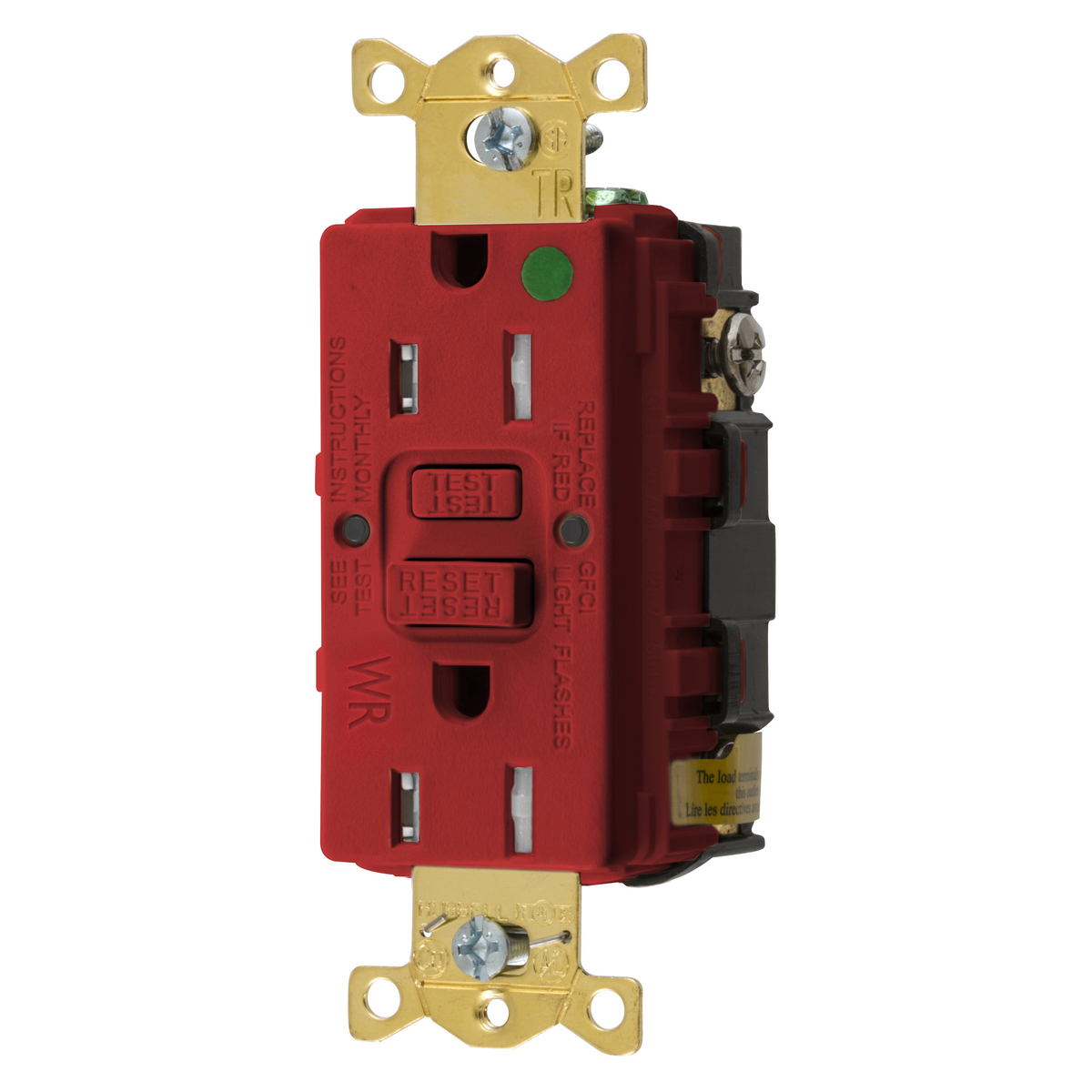 Product image for Receptacle GFCI hospital grade tamper & weather resistant 0.5HP NEMA 5-15R 15A 125V red