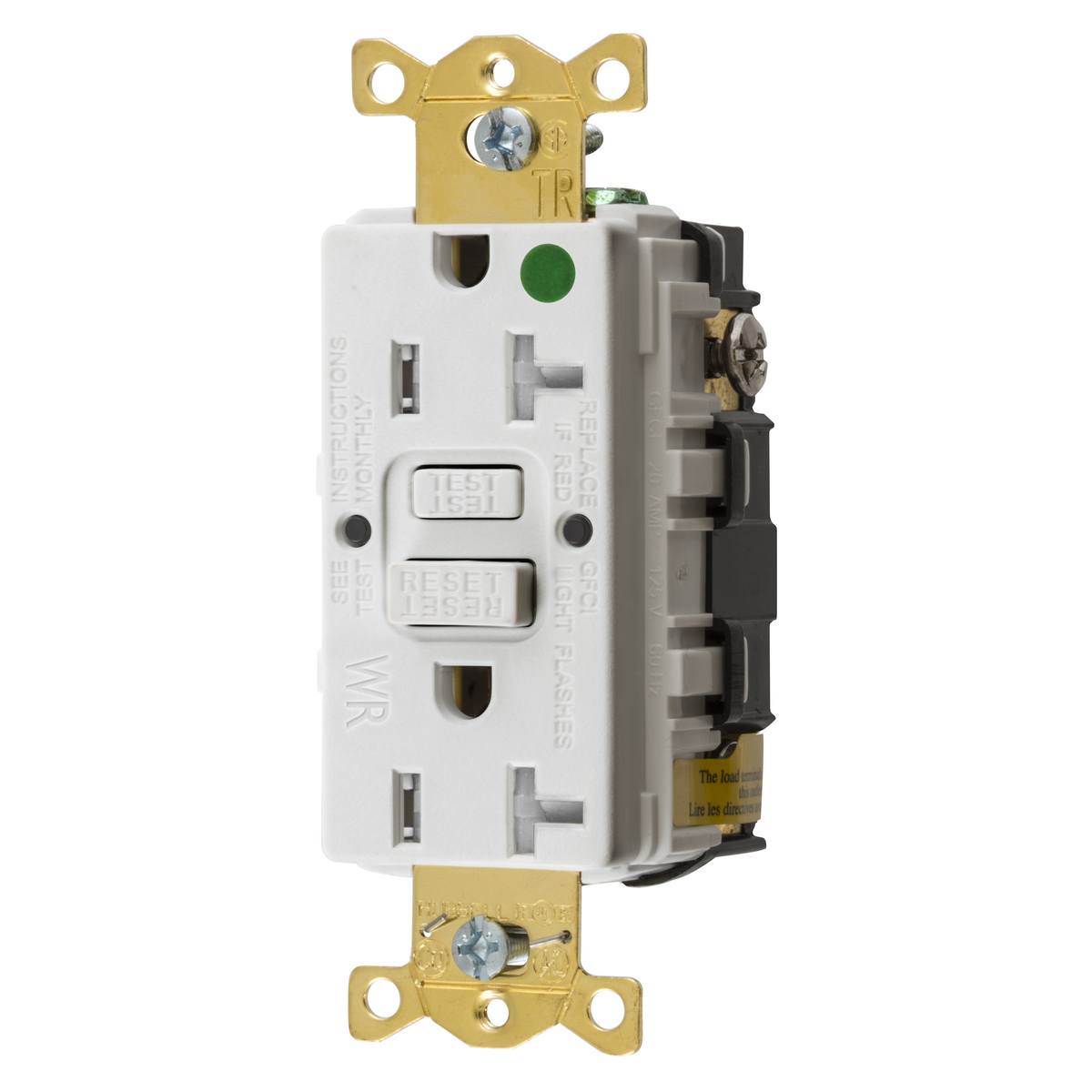 Product image for Receptacle GFCI hospital grade tamper & weather resistant 1HP NEMA 5-20R 20A 125V white