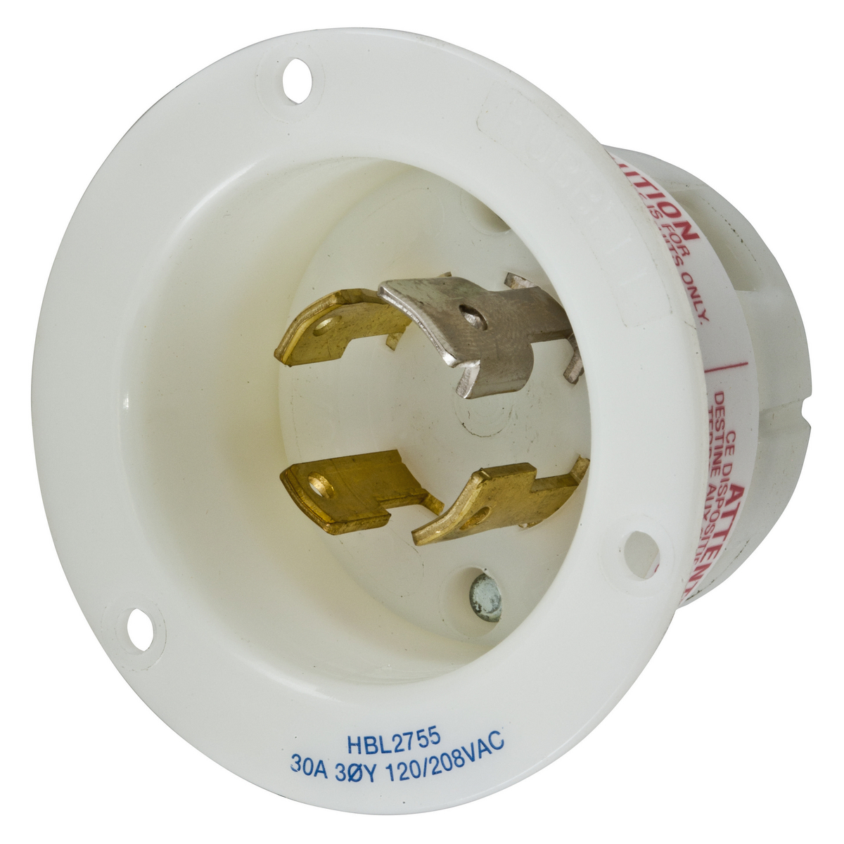Product image for Inlet flanged 4-pole 4-wire 3HP NEMA L18-30P 30A 120/208V white