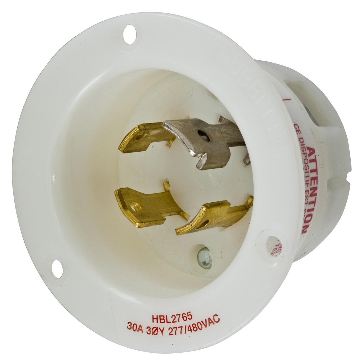 Product image for Inlet flanged 4-pole 4-wire 10HP NEMA L19-30P 30A 277/480V white