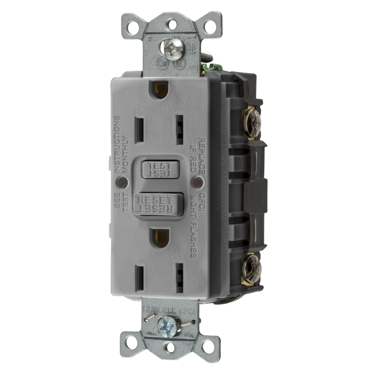 Product image for Receptacle GFCI 0.5HP NEMA 5-15R 15A 125V grey