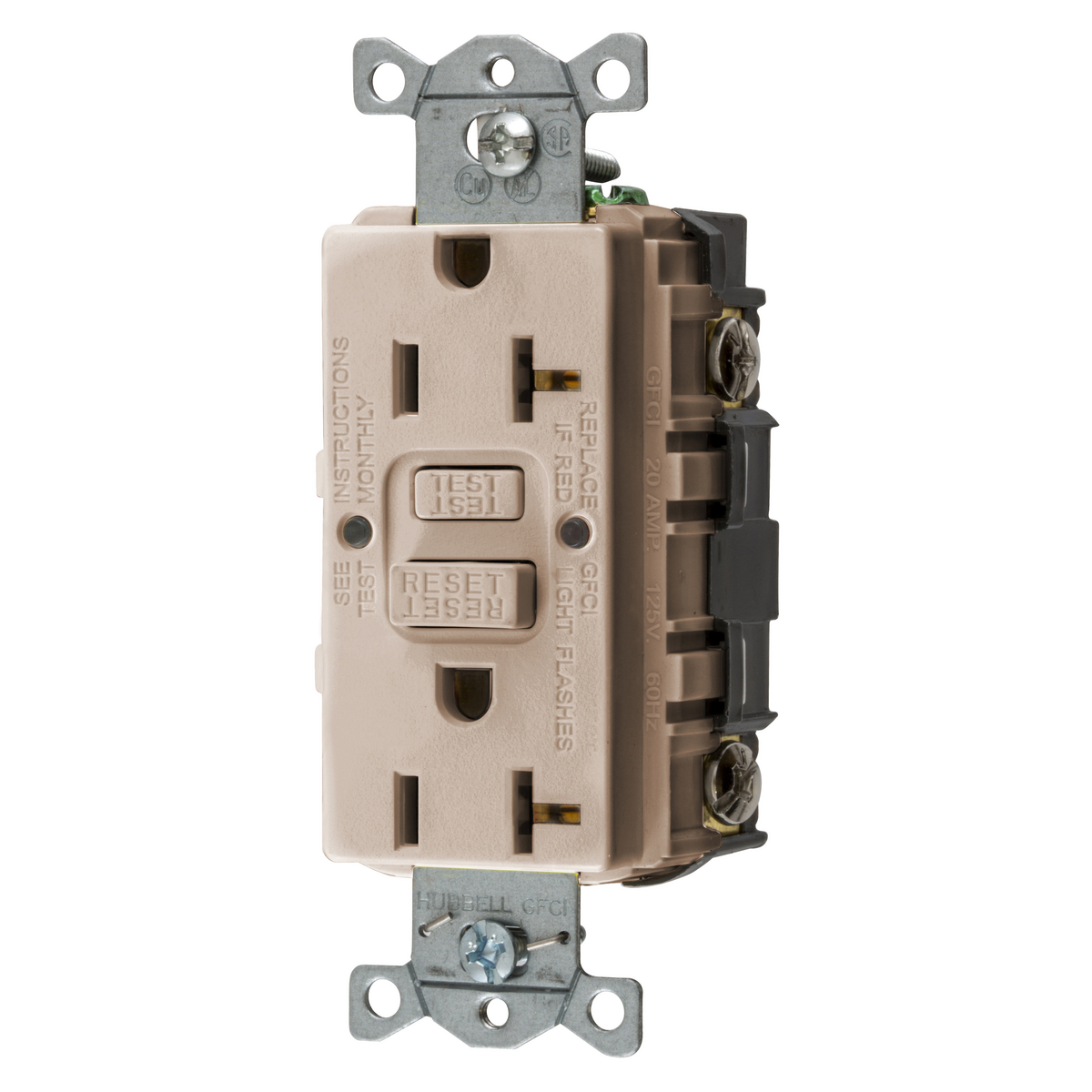 Product image for Receptacle GFCI 1HP NEMA 5-20R 20A 125V almond