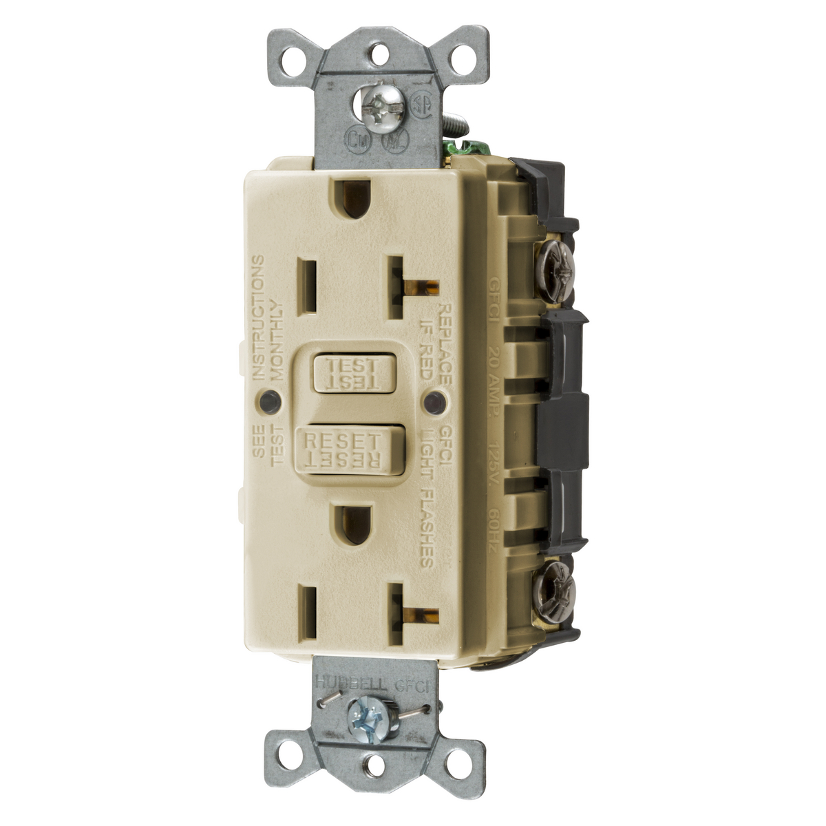 Product image for Receptacle GFCI 1HP NEMA 5-20R 20A 125V ivory
