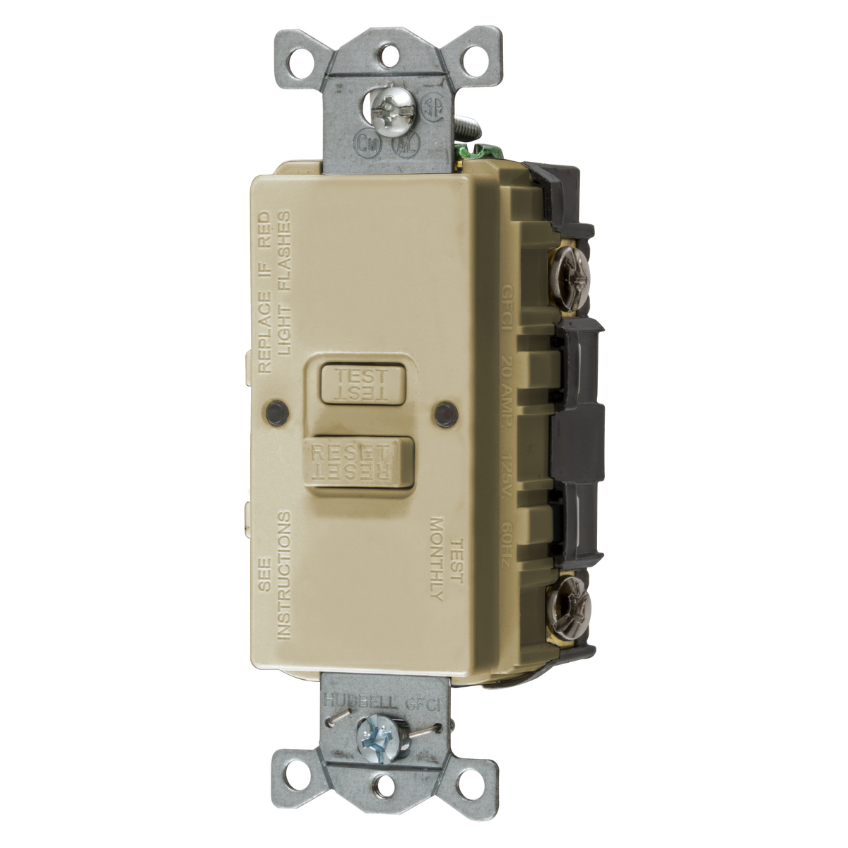 Product image for Receptacle GFCI blank face 1HP NEMA 5-20R 20A 125V ivory