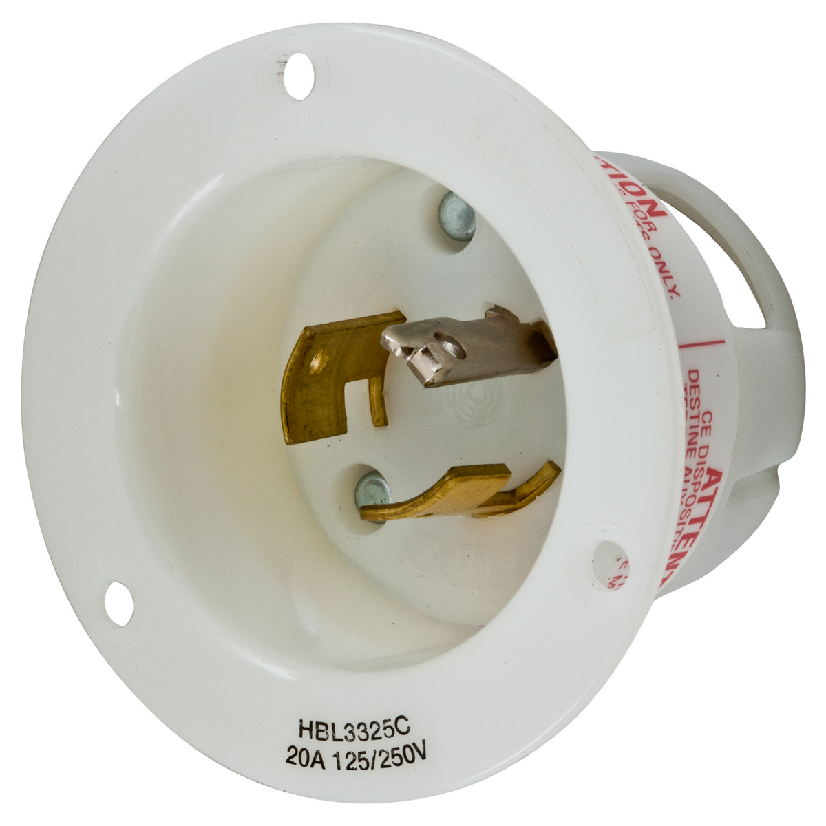Product image for Plug inlet twlo 3P 20A 125/250V white no-NEMA