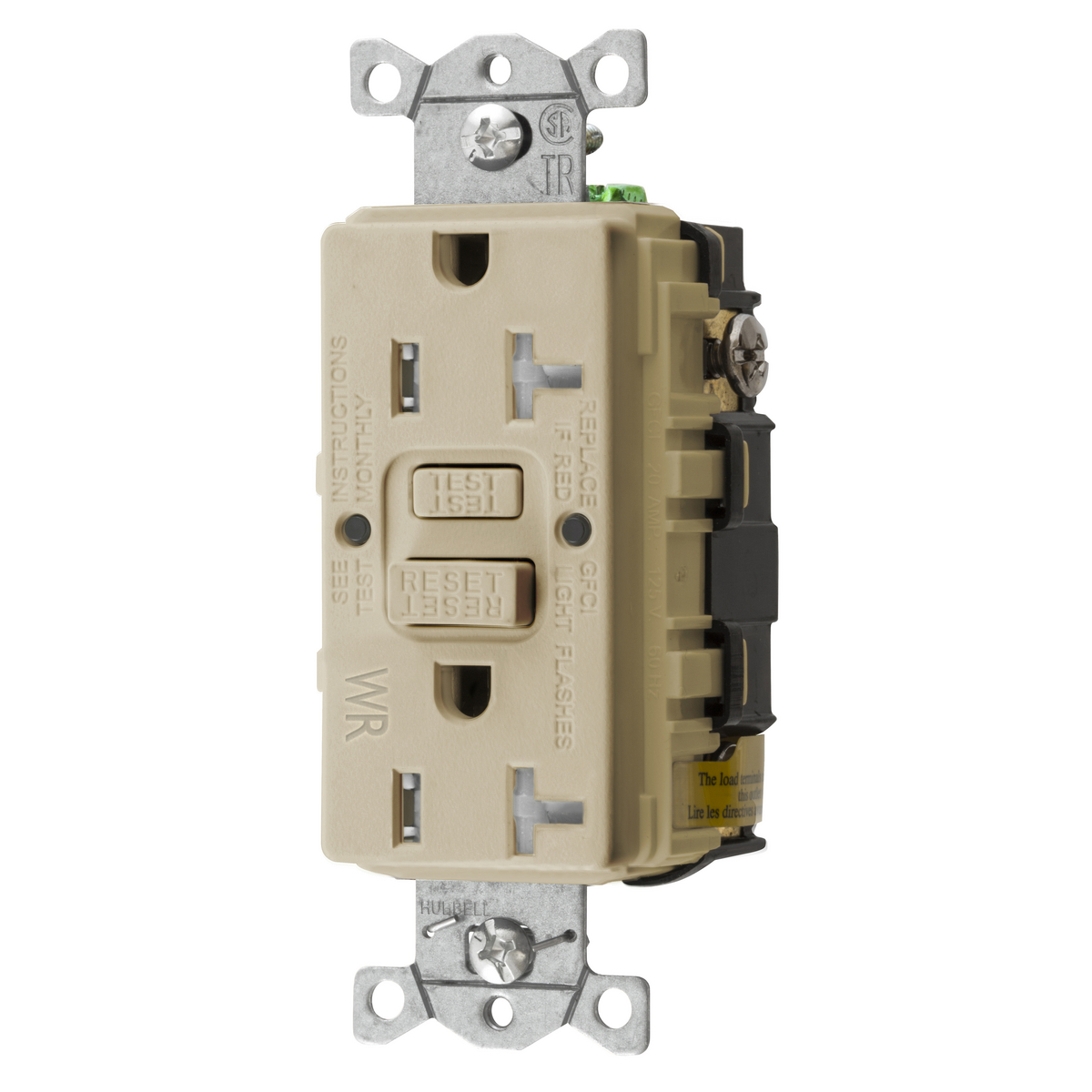 Product image for Receptacle GFCI tamper & weather resistant 1HP NEMA 5-20R 20A 125V ivory