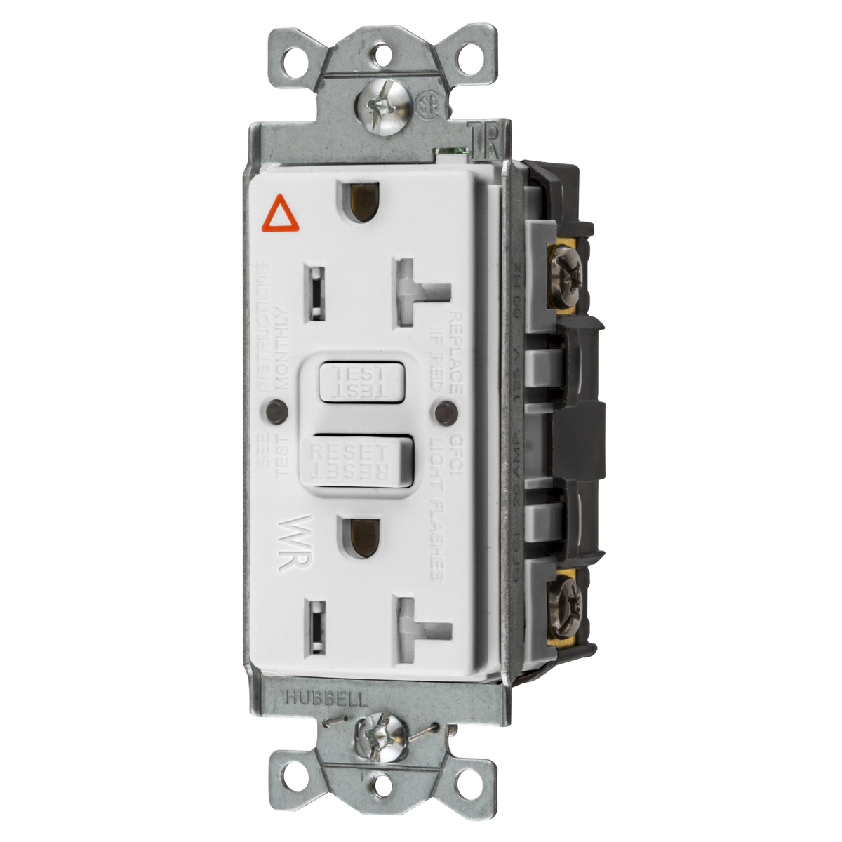 Product image for Receptacle GFCI tamper & weather resistant isolated ground 1HP NEMA 5-20R 20A 125V white