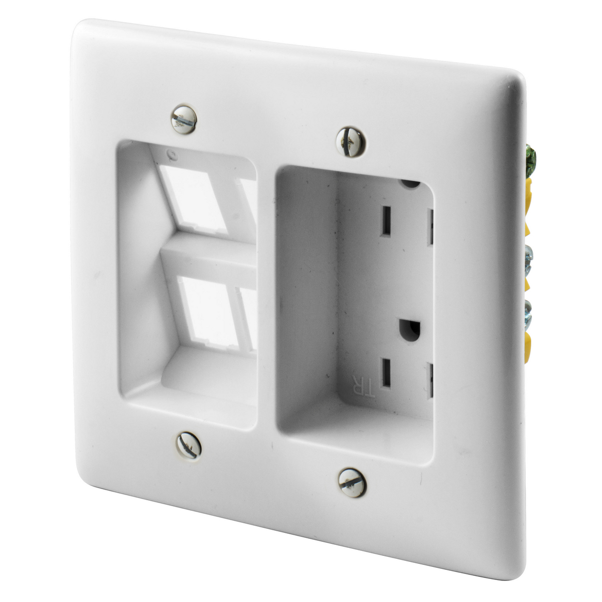Product image for Receptacle duplex recessed tamper resistant 2-gang 4-port 125V 15A white