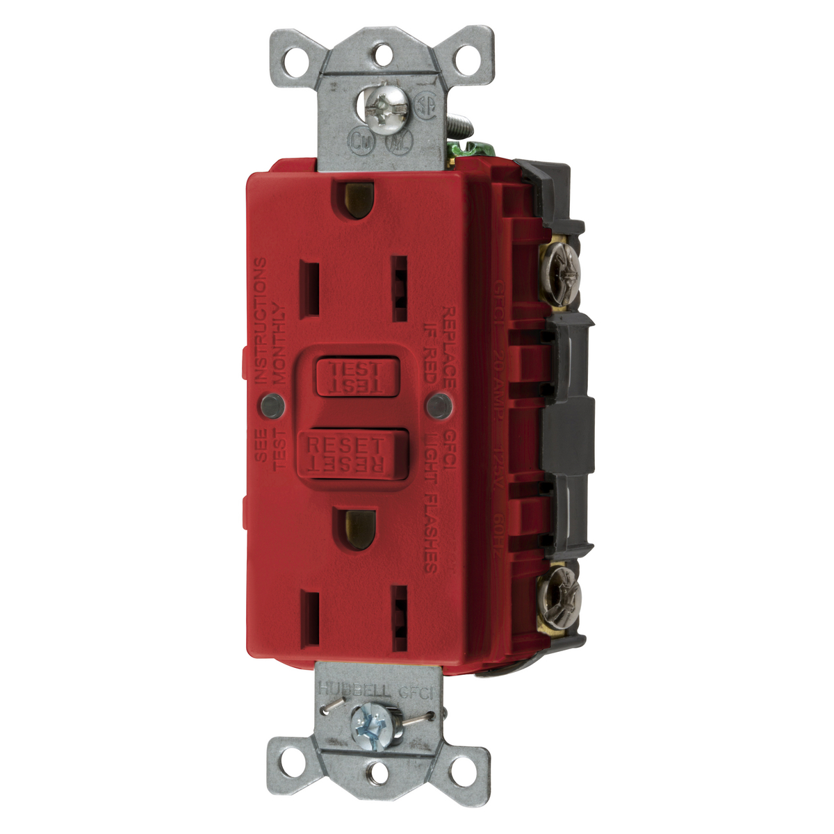 Product image for Receptacle GFCI 0.5HP NEMA 5-15R 15A 125V red