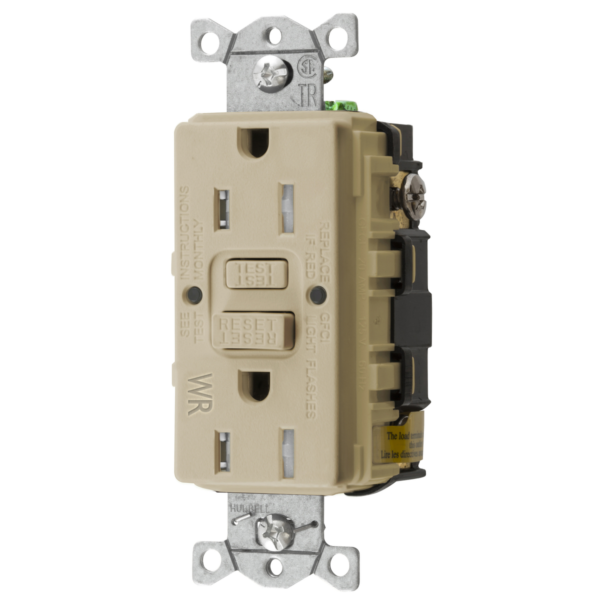 Product image for Receptacle GFCI tamper & weather resistant 0.5HP NEMA 5-15R 15A 125V ivory