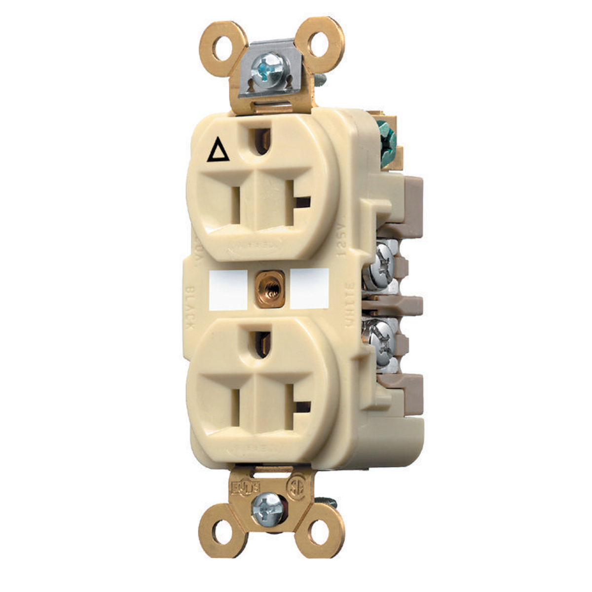 Product image for Receptacle duplex 2-pole isolated ground 20A 125V ivory