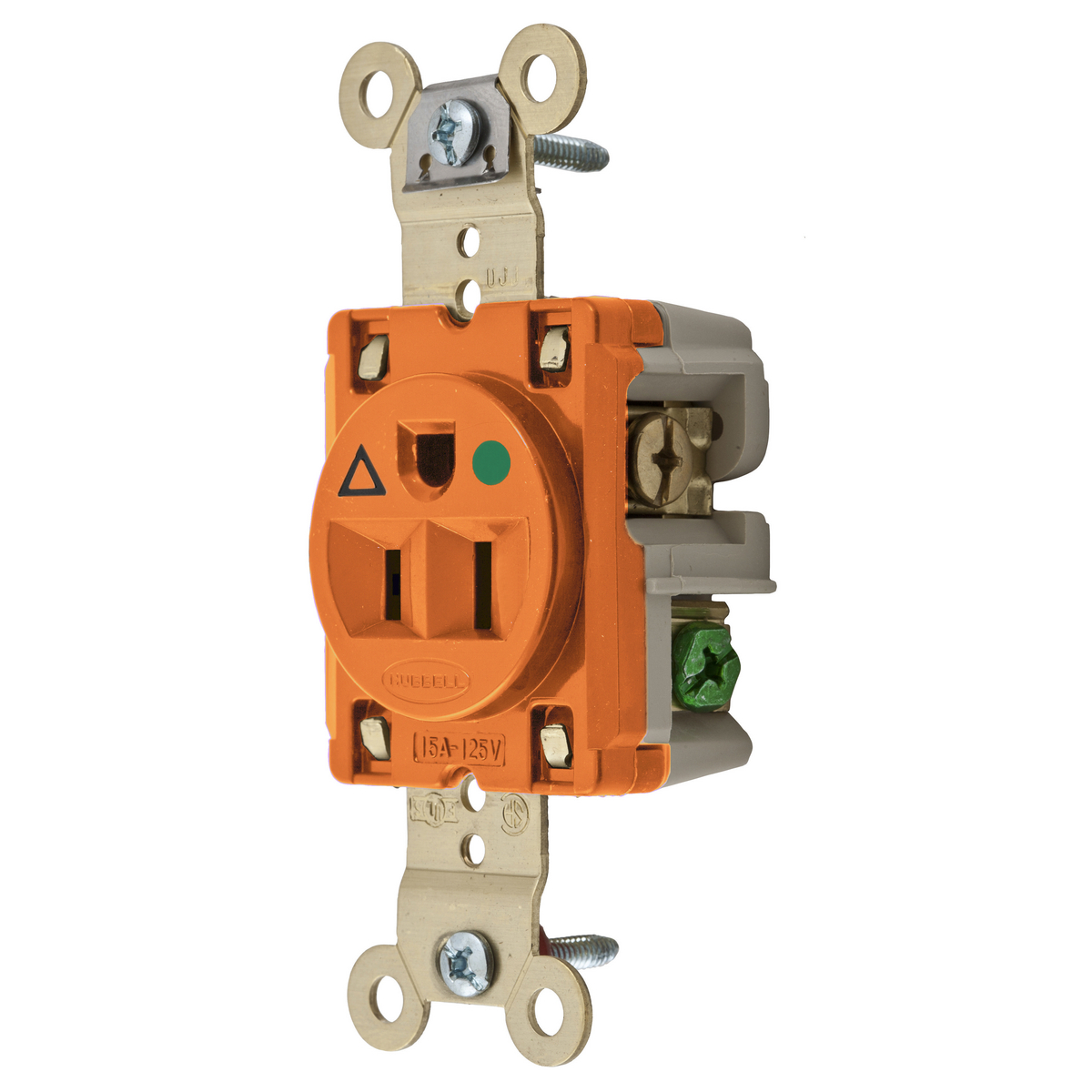 Product image for Receptacle ig sngl flush nyl 2P3W 15A 5-15R orng