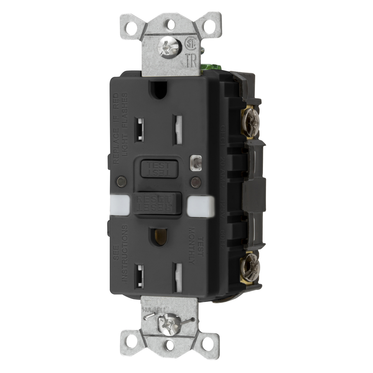 Product image for Receptacle GFCI tamper-resistant night light 0.5HP NEMA 5-15R 15A 125V black