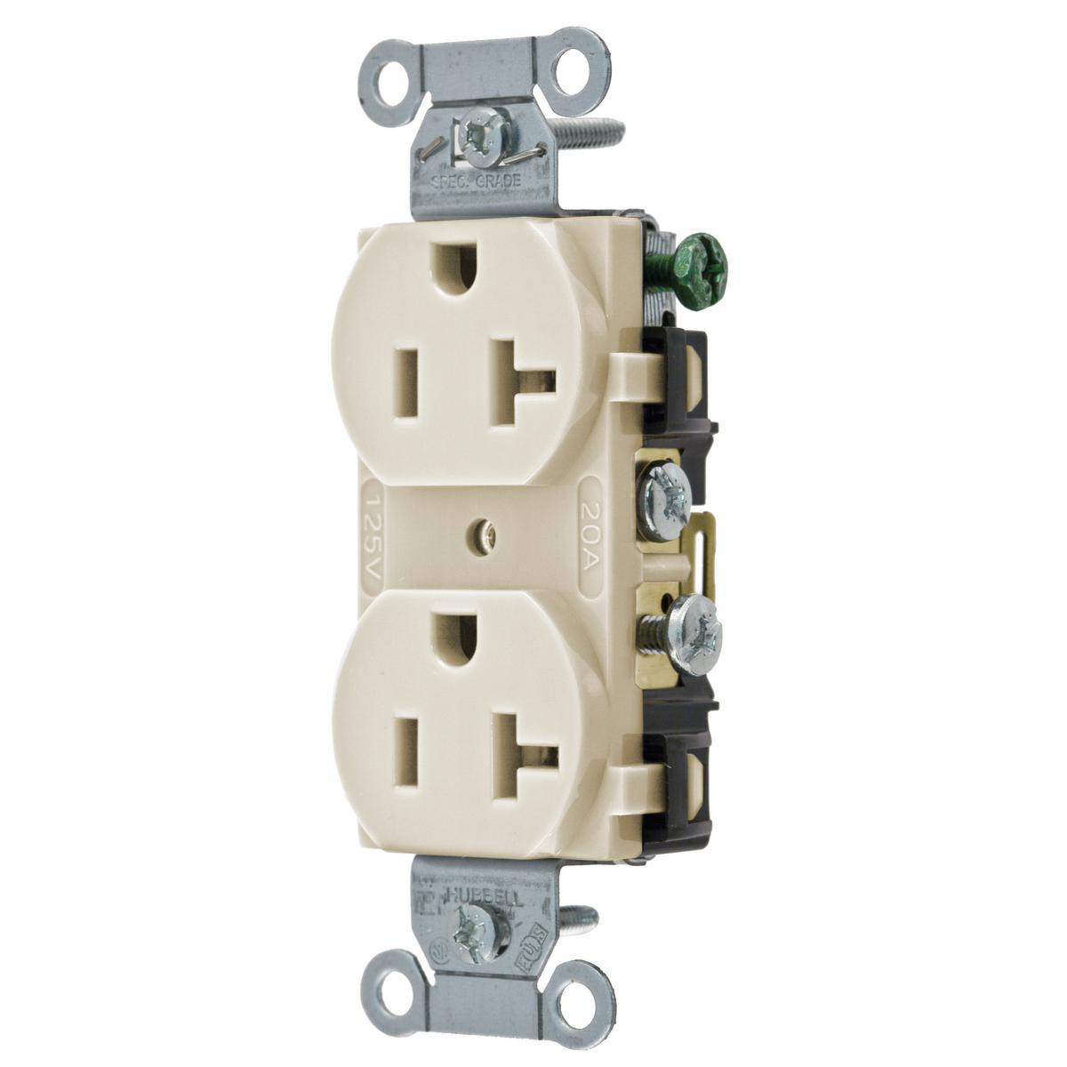 Product image for Receptacle duplex 2-pole specification-grade side wired 20A 125V almond