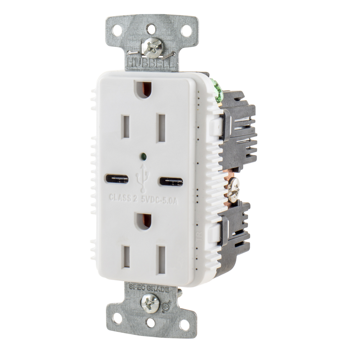 Product image for RCPT DUP 15A 125V 5A 5V USB PORT C WH