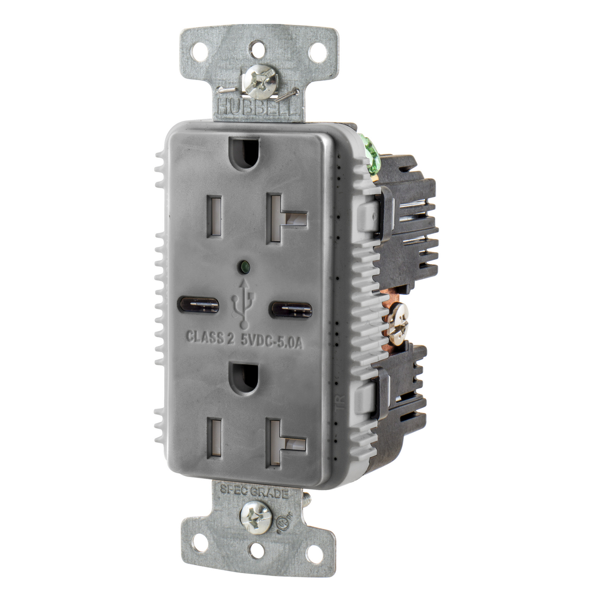 Product image for RCPT DUP 20A 125V 5A 5V USB PORT C GY