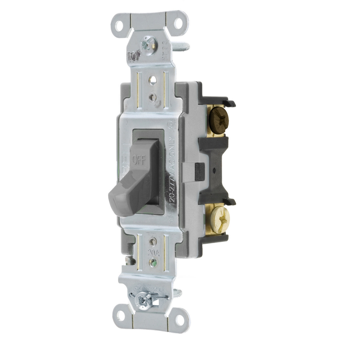 Product image for Switch toggle side wired 3way 120/277V 20A grey
