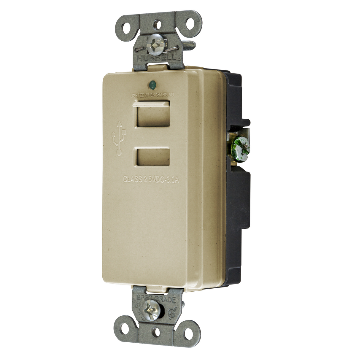 Product image for Charger USB type-A 2-port outlet 3A 5VDC ivory