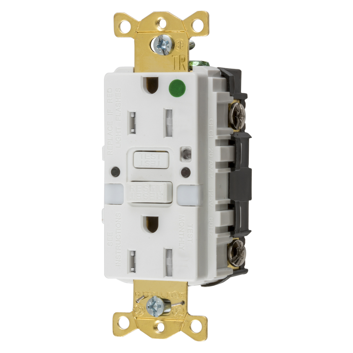 Product image for Receptacle GFCI hospital grade tamper-resistant night light 0.5HP NEMA 5-15R 15A 125V white