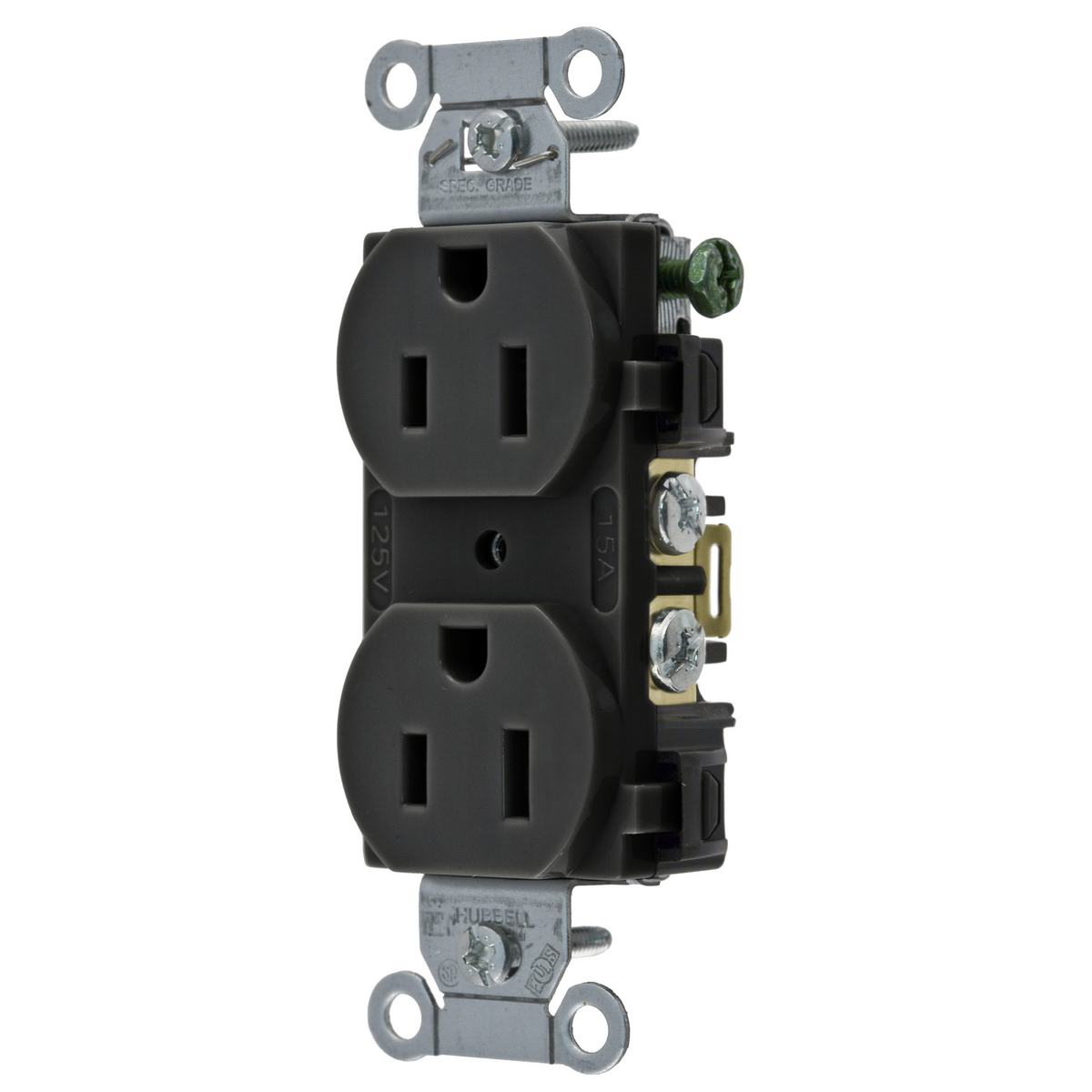 Product image for Receptacle duplex 2-pole specification-grade 15A 125V black