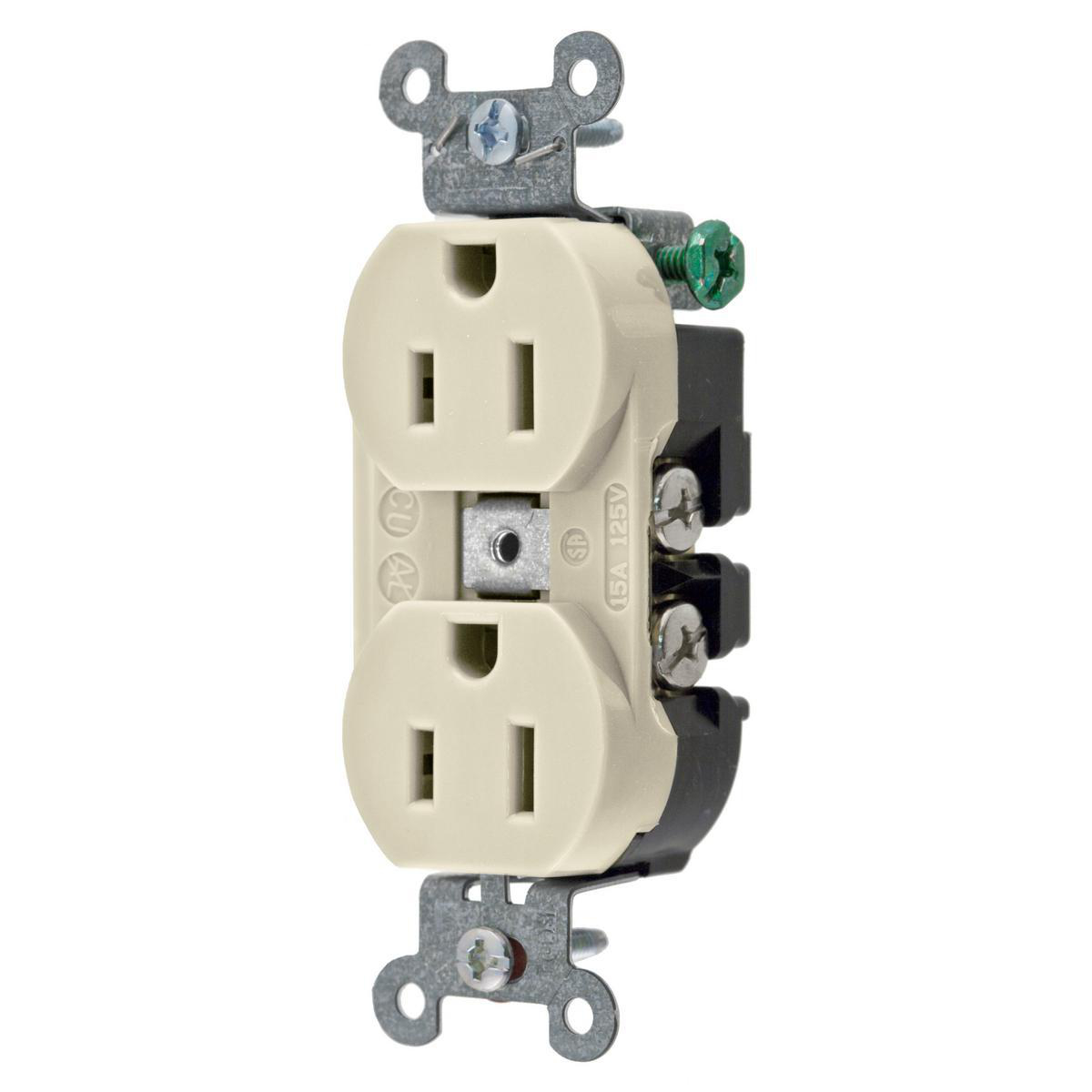 Product image for Receptacle duplex 2-pole smooth 0.5HP 15A 125V almond