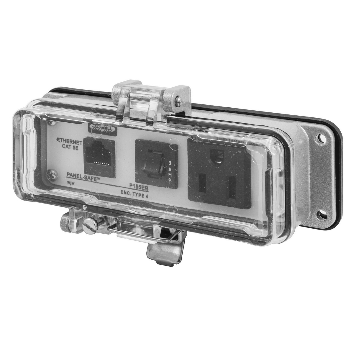 HUB P155EB BOX SURFACE MOUNT BOX 15A/125V POWER, CAT 5E ETHERNET ACCESS AND 3A CIRCUIT BREAKER