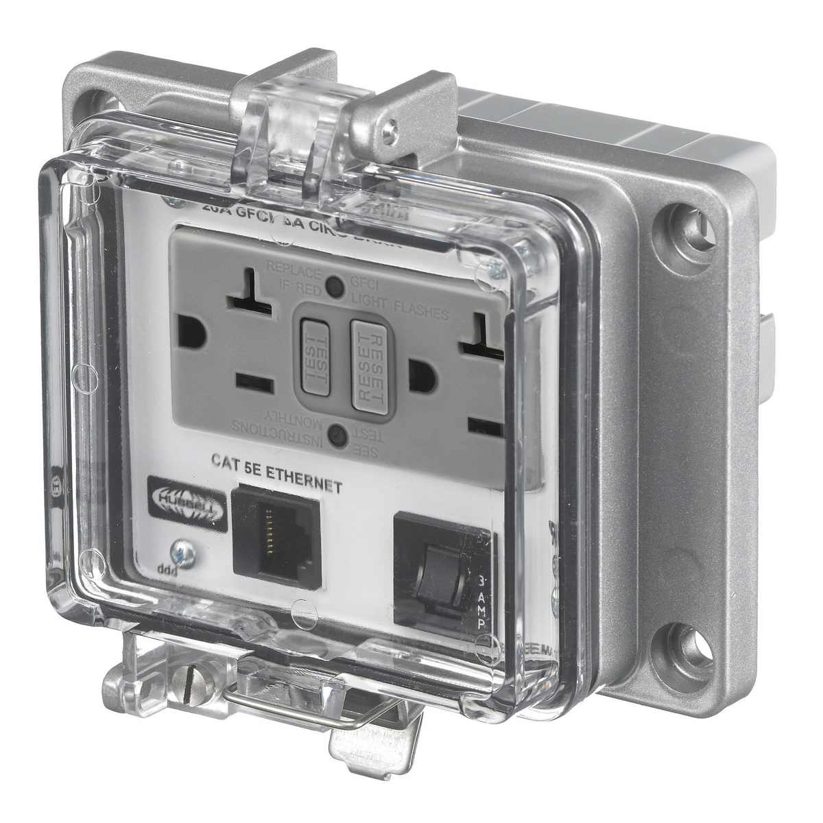 Product image for IE, NEMA 12/4,CAT5E,15A GFCI,3A CIRC BRK
