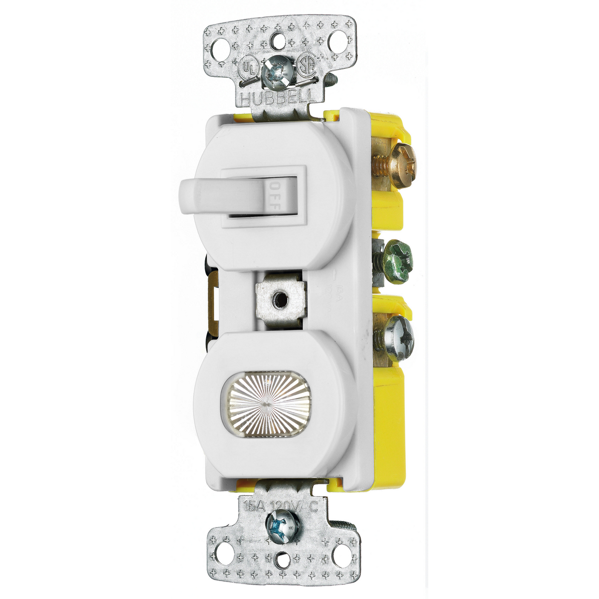 Product image for Switch toggle 3-way side-wire pilot light 15A 120VAC white