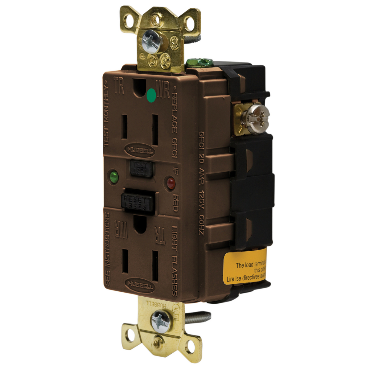 Product image for Receptacle GFCI thermoplastic 2P3W 15A 5-15R brn