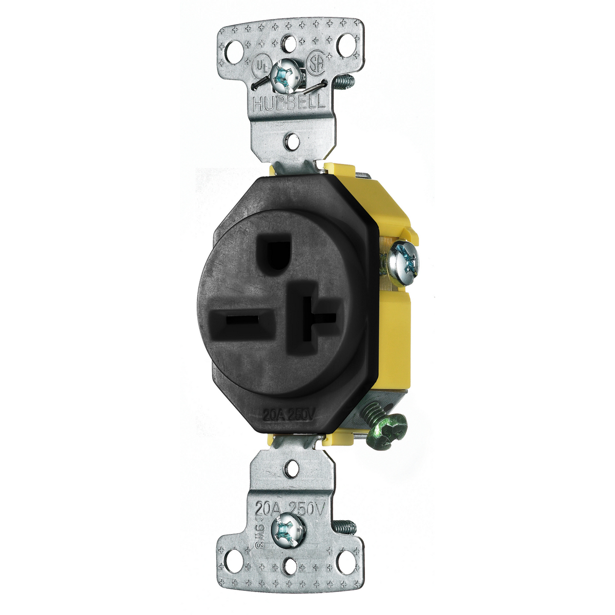 Product image for RESI SGL RCPT, 20A 250V, SELF GRND, BK