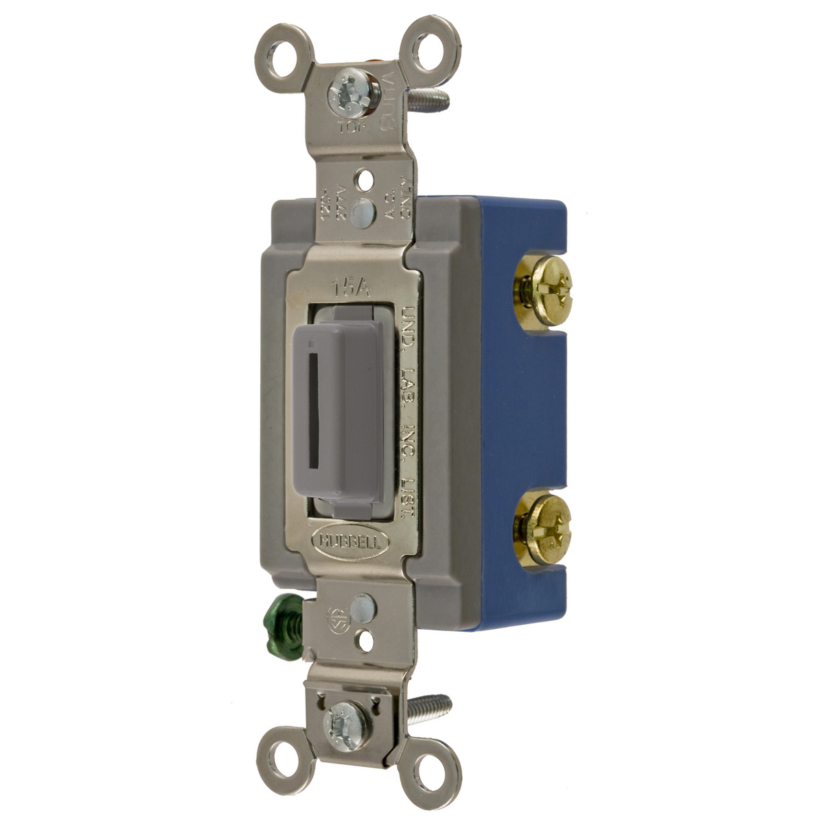 Product image for Switches and Lighting Controls,Extra Heavy Duty Industrial Grade, Locking Toggle Switches, General Purpose AC, Single Pole, 15A 120/277V AC, Back and Side Wired, Gray Key Guide
