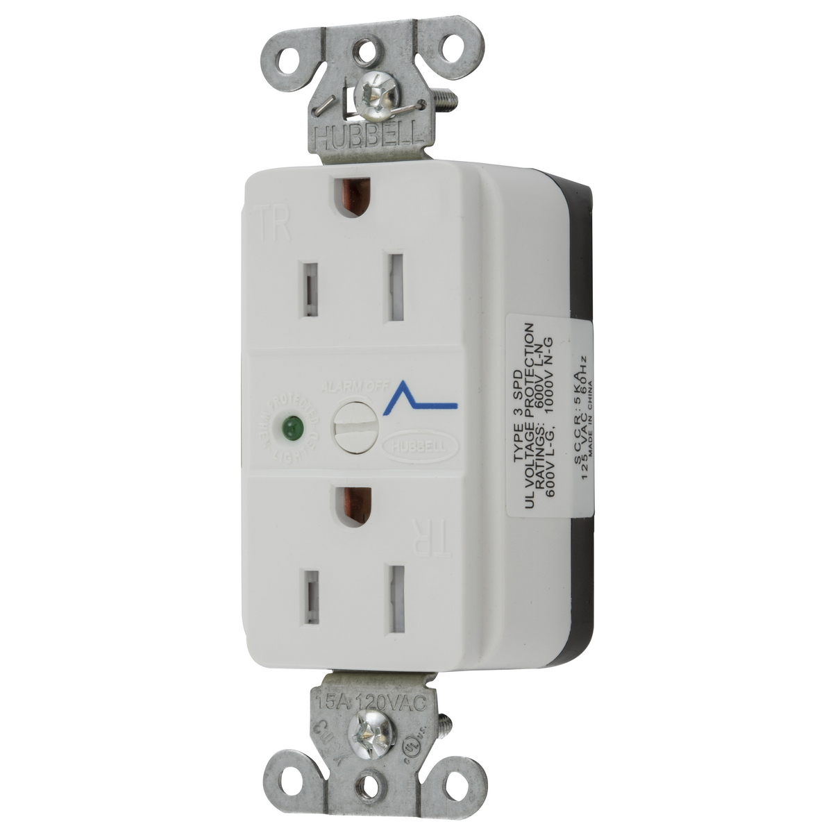 Product image for SNAP SPD RCPT, 15A 125V, TR, WHITE