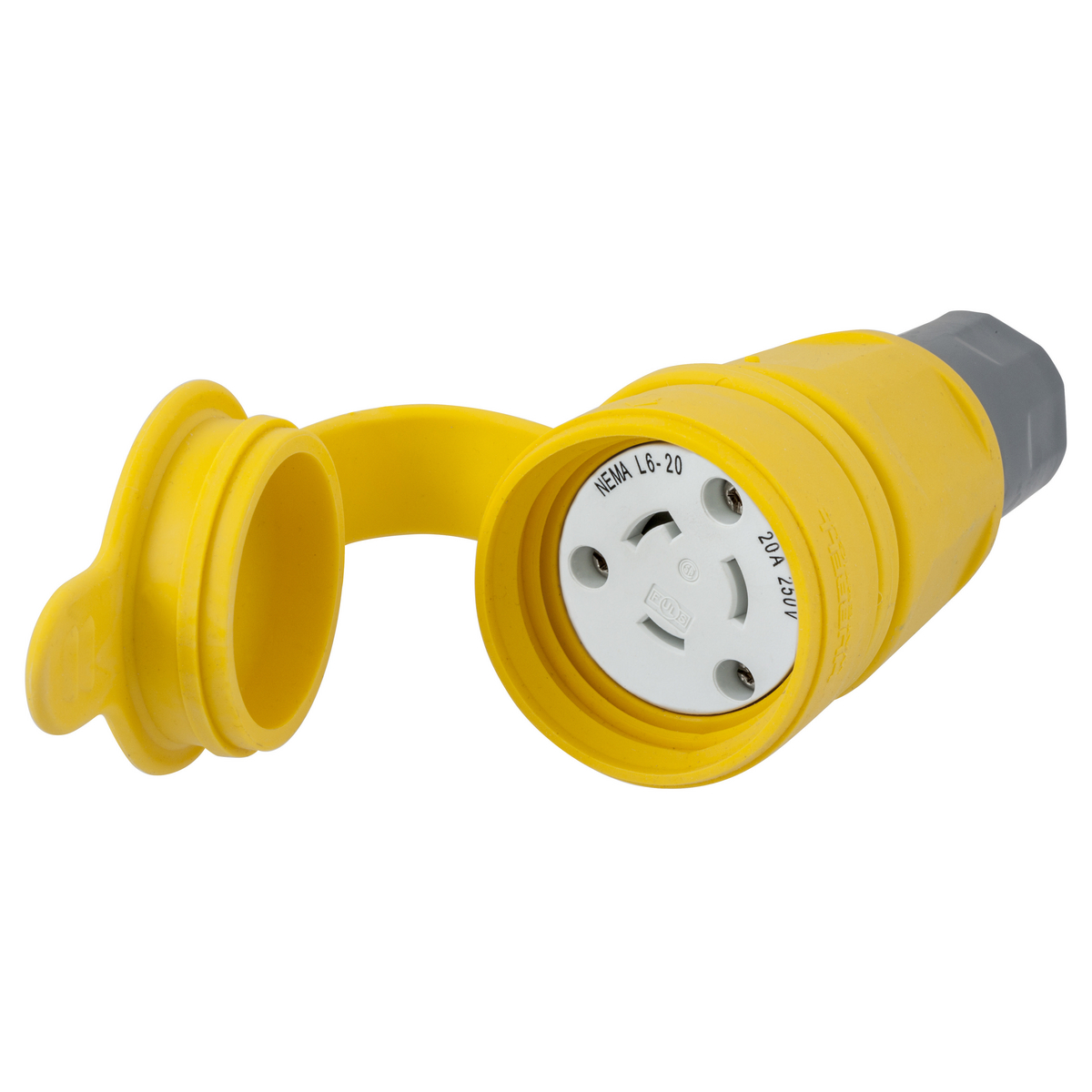 Product image for Connector watertight twist-lock 2-Pole 3-wire NEMA L6-20 20A 250V yellow