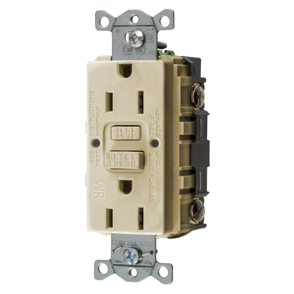 Product image for Receptacle GFCI weather resistant 0.5HP NEMA 5-15R 15A 125V ivory