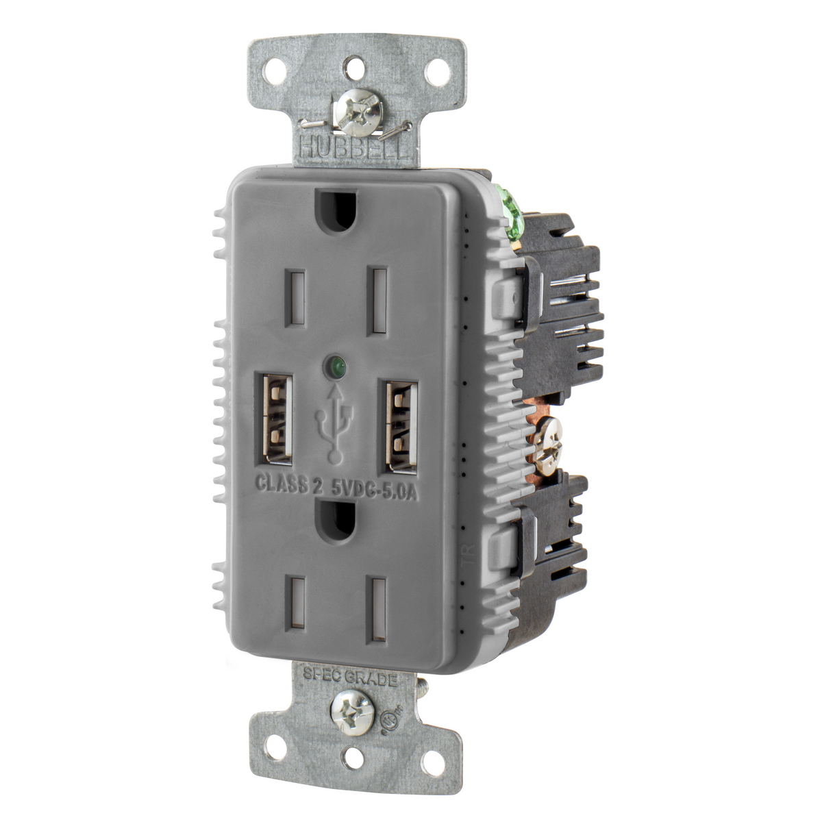 Product image for RCPT DUP 15A 125V 5A 5V USB PORT (MS90)