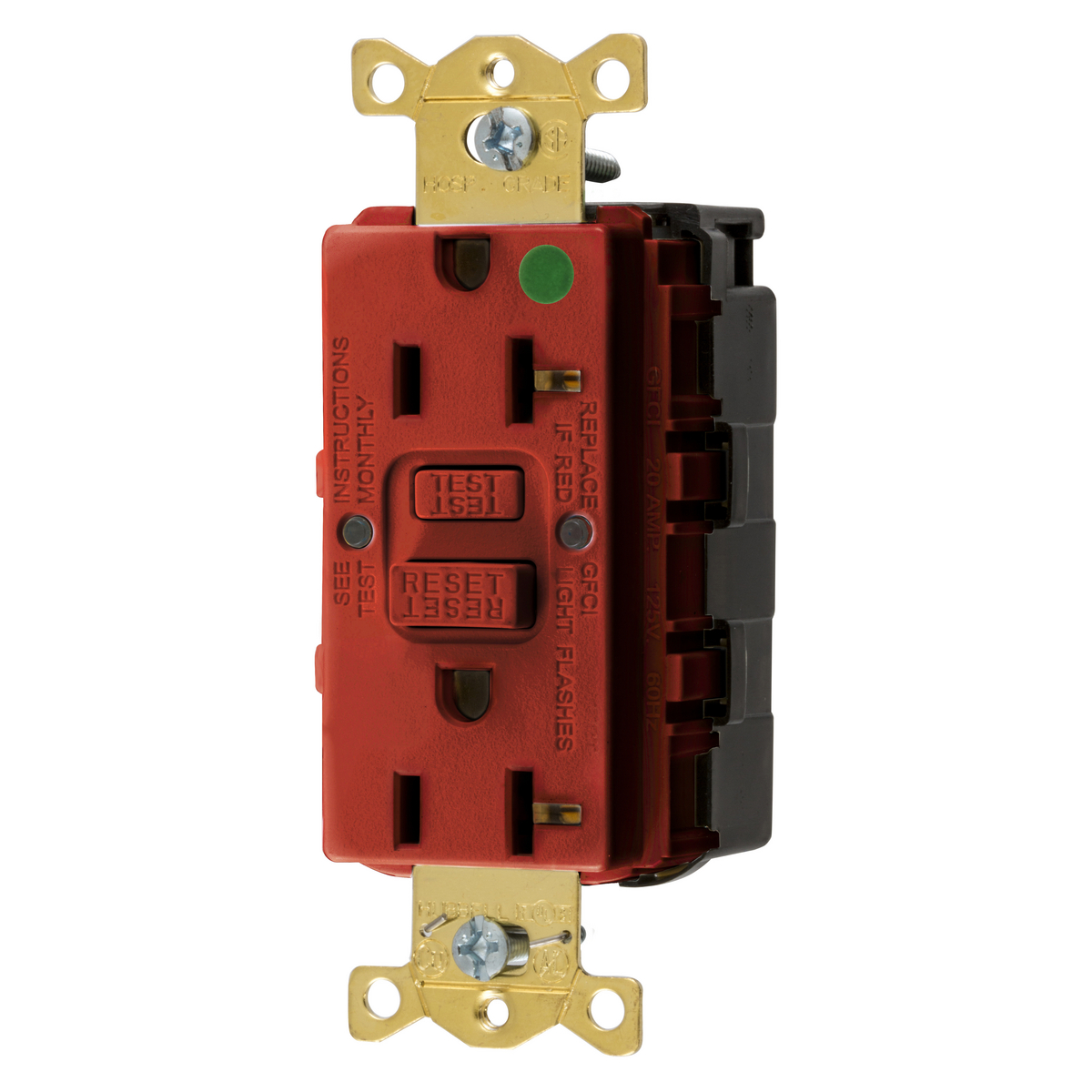 Product image for Receptacle GFCI hospital grade snap connect 1HP NEMA 5-20R 20A 125V red