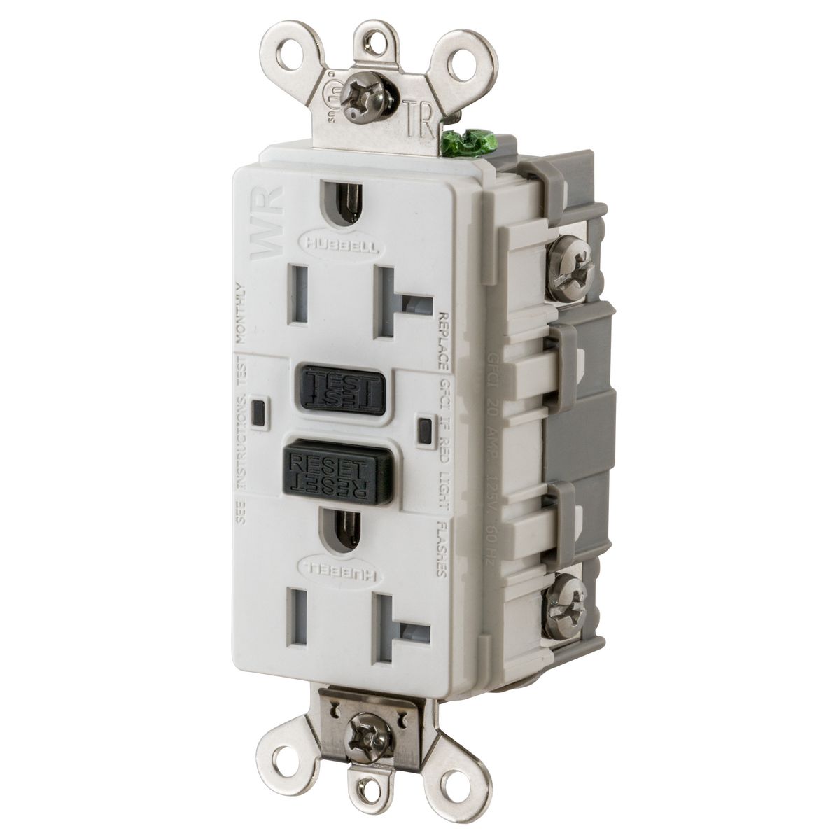 Product image for 20A, 125V Industrial Grade, Tamper-Resistant, Weather-Resistant, Ground Fault Receptacle, White