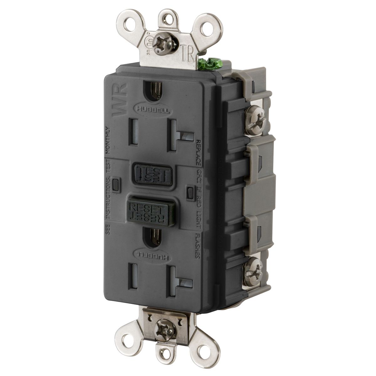 Product image for 20A, 125V Industrial Grade, Tamper-Resistant, Weather-Resistant, Ground Fault Receptacle, Black