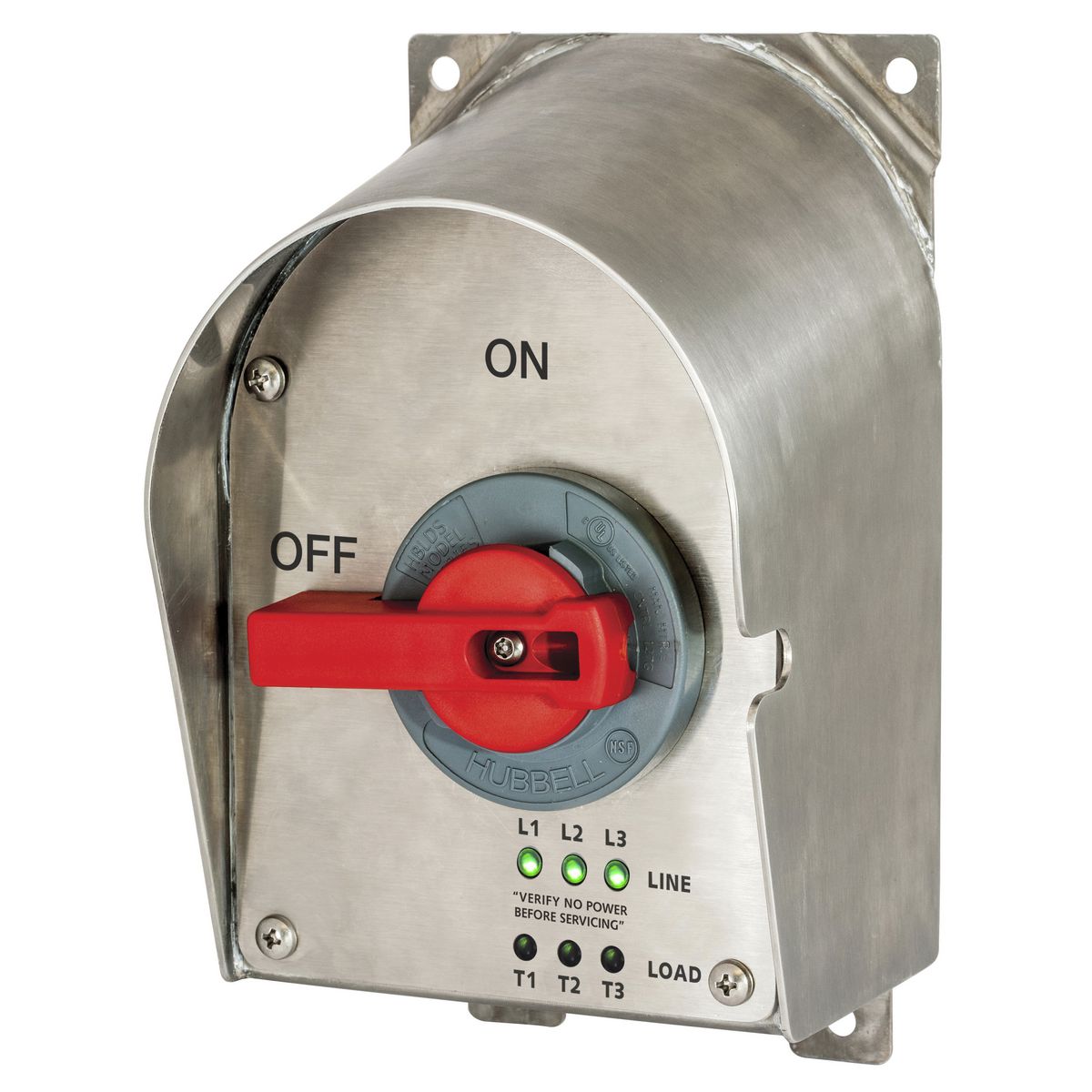 Product image for Disconnect Switches, Sloped Enclosure,Nonfused, 30A 600V AC, NEMA 4X, Stainless Steel, With LEDs