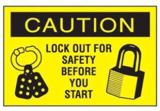 Product image for WARNING LBLS,'CAUTION LOCK...',BL/YL,PK1