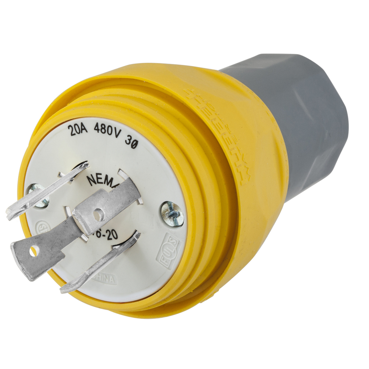 Product image for Plug 3-pole 4-wire NEMA L16-20P 20A 480V yellow