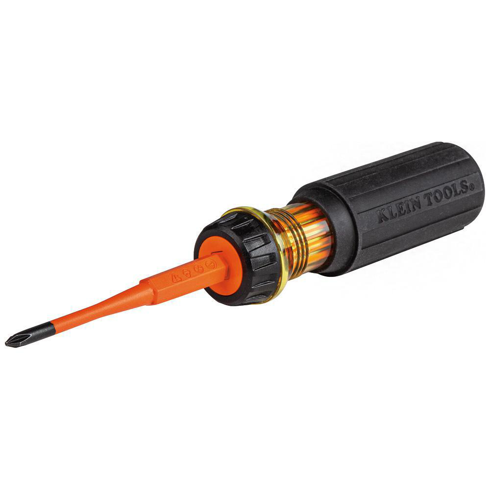 Product image for KLEIN 32286 TOOL SCREWDRIVER 2-IN-1 #1PH 3/16 SLOT FLIP BLADE INSULATED 1000V