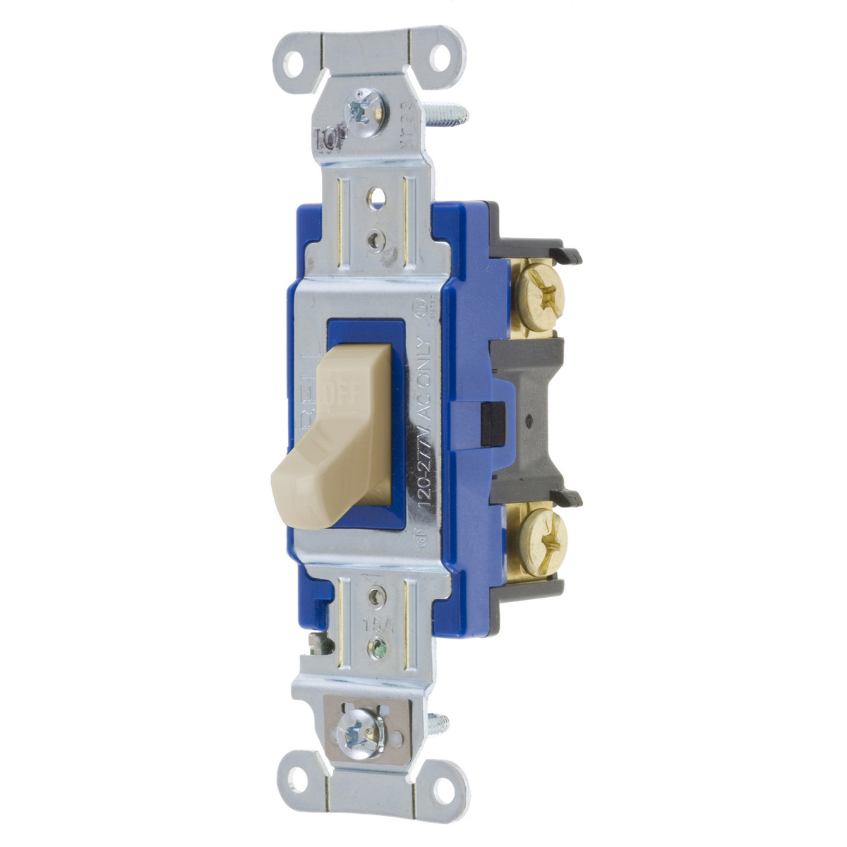 Product image for Switches and Lighting Controls, Hubbell- PRO Series, Toggle Switches, General Purpose AC, Single Pole, 15A 120/277V AC, Back and Side Wired, Almond