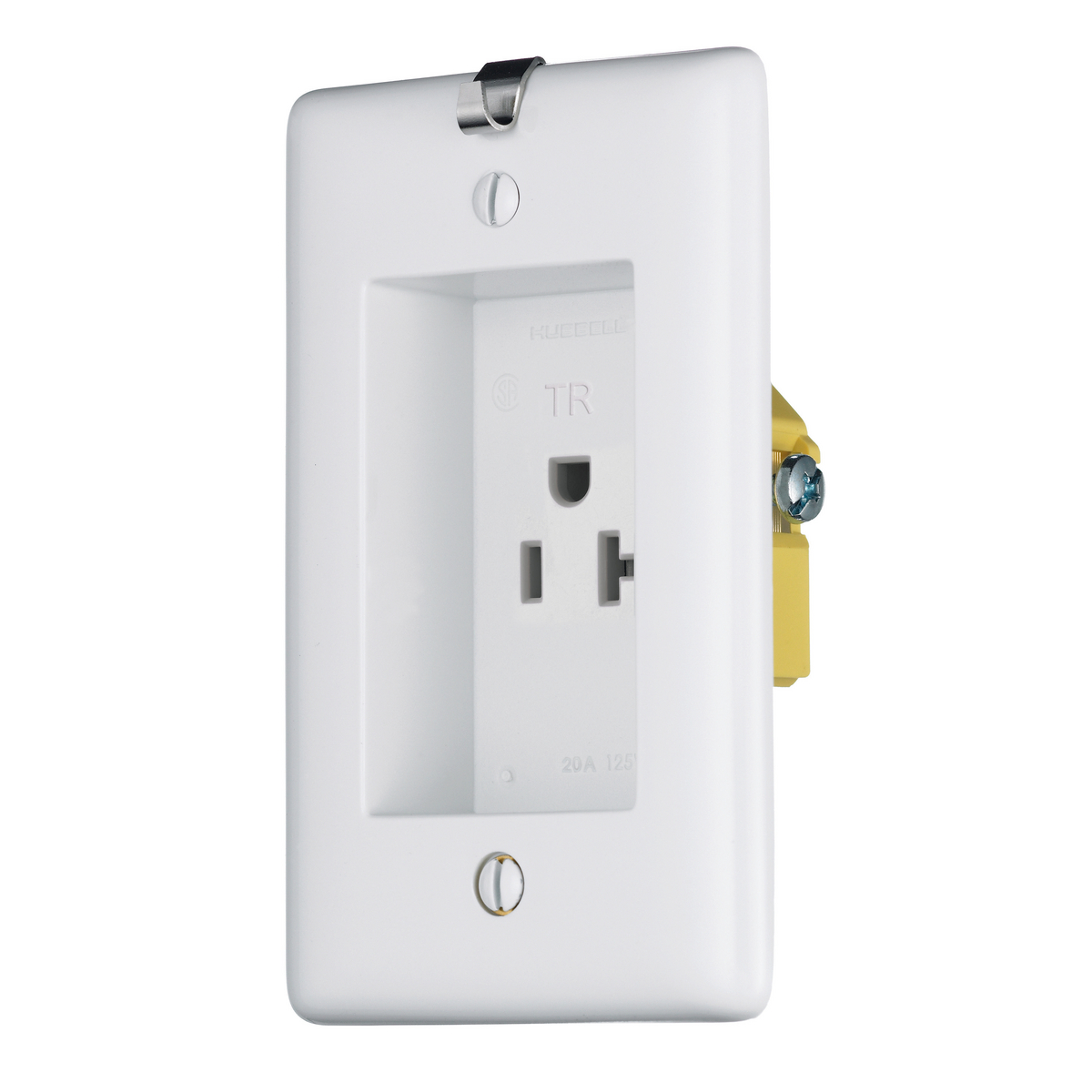 Product image for CLOCK HANG REC RCPT, 20A 125V, TR, WH