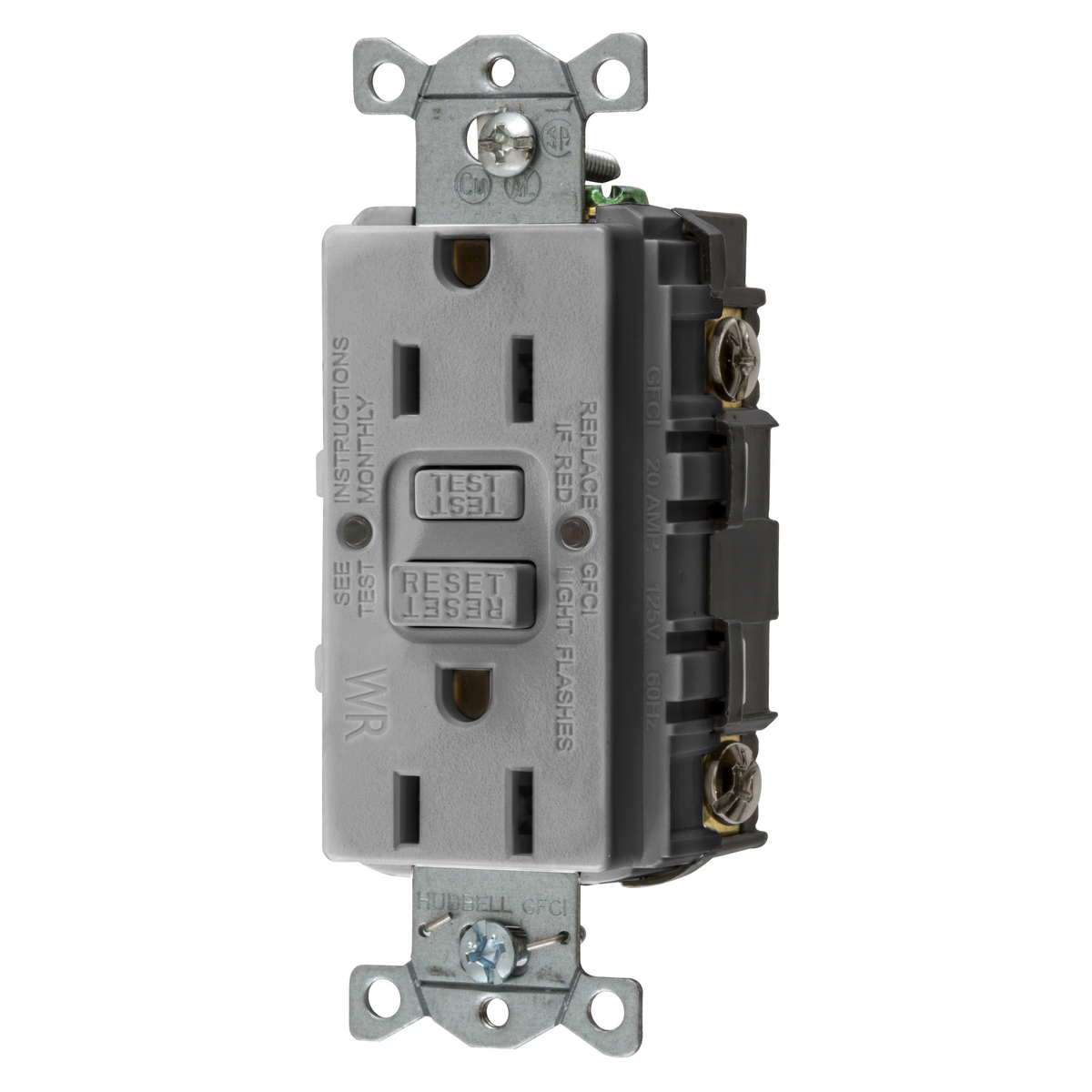 Product image for Receptacle GFCI weather resistant 0.5HP NEMA 5-15R 15A 125V grey