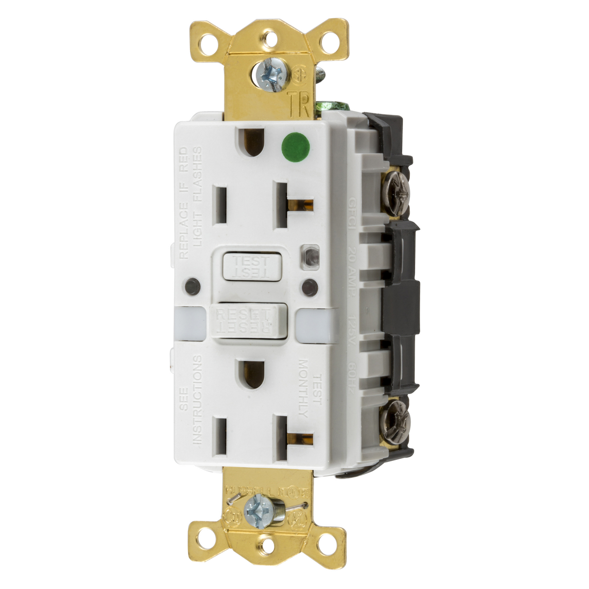 Product image for Receptacle GFCI hospital grade tamper-resistant night light 1HP NEMA 5-20R 20A 125V white